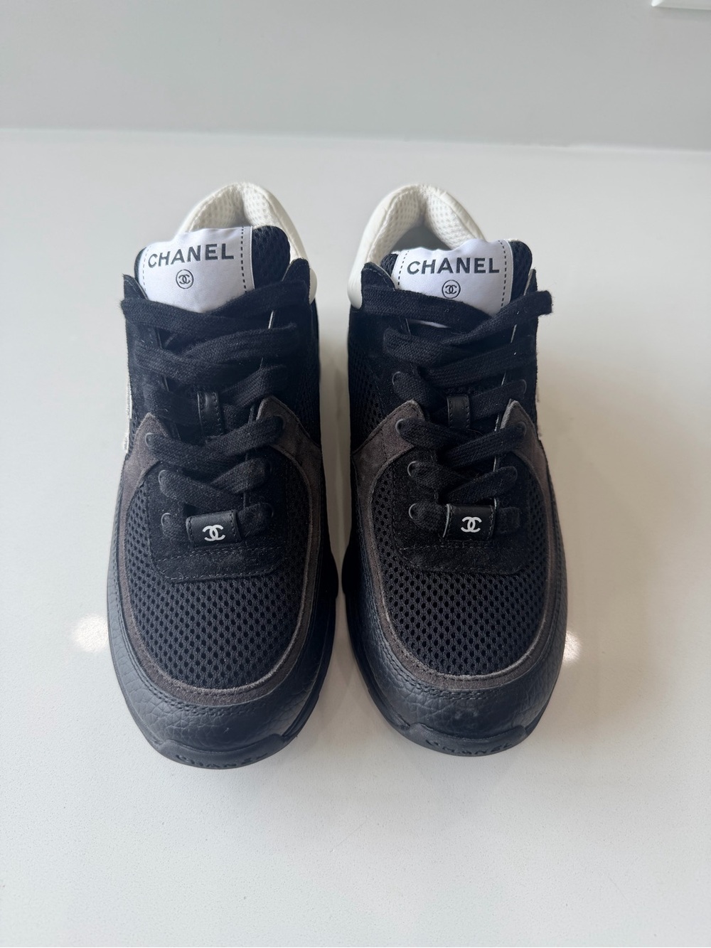 Chanel Black & White CC Logo Sneakers (Size 37.5) w/ Box & Receipt - Picture 3 of 7